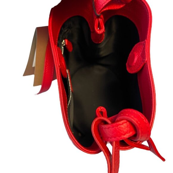 Burberry Lorne Red Pebbled Leather Bucket Crossbody Handbag Purse Bucket Bag - Picture 6 of 16